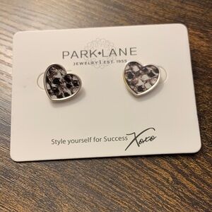 Park Lane Heart Stud Earrings - Black & White Leopard